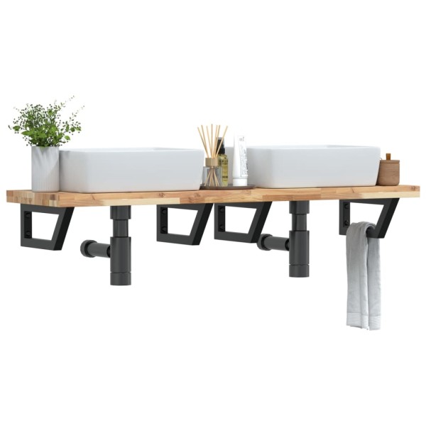 Shelf for the washbasin, steel and solid acacia wood