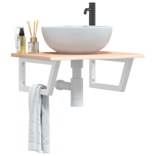 Washbasin shelf, steel and solid oak wood