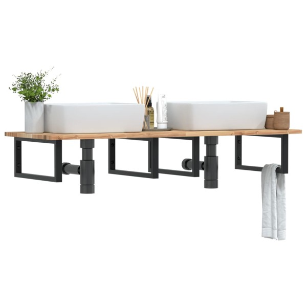 Shelf for the washbasin, steel and solid acacia wood