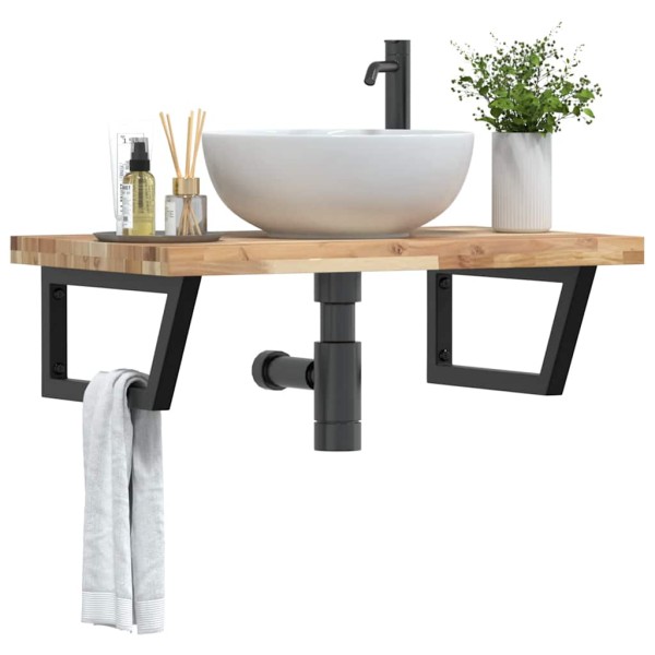 Shelf for the washbasin, steel and solid acacia wood