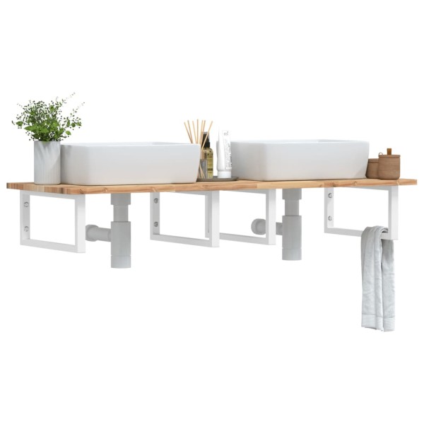 Shelf for the washbasin, steel and solid acacia wood