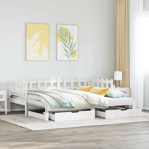 Bed with pull-out section/drawers without mattress, white 90x200cm