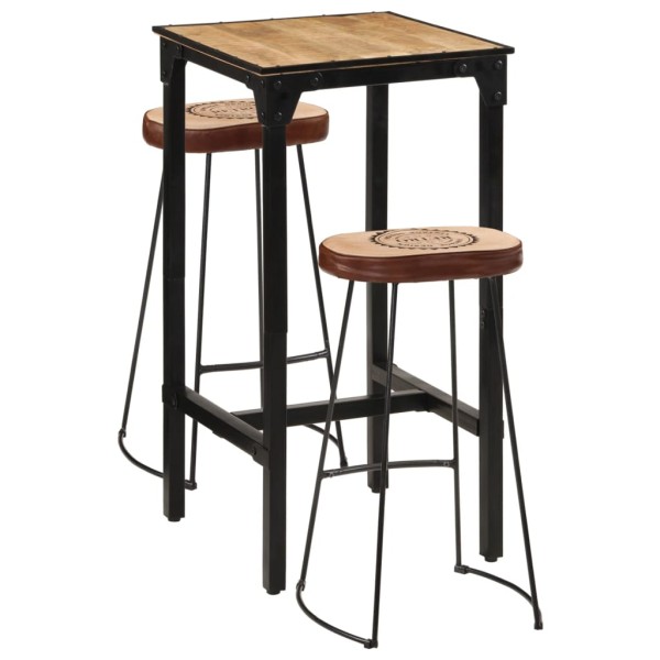 Bar set, 3 pieces, solid mango wood and solid wood