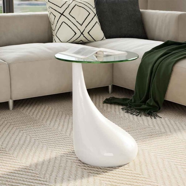Coffee table. with approx. glass table top, especially glossy, white
