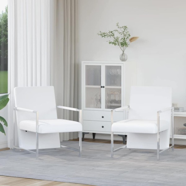 Armchairs, 2 pcs., white, chrome frame, artificial leather