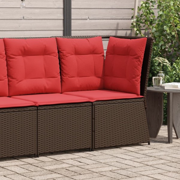 Sodo kampinė sofa su pagalvėlėmis, ruda, poliratanas