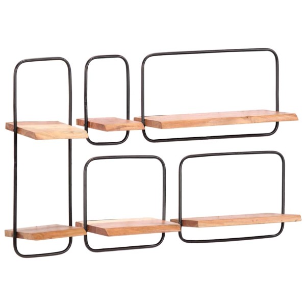 Wall shelves, 5 pcs., solid acacia wood