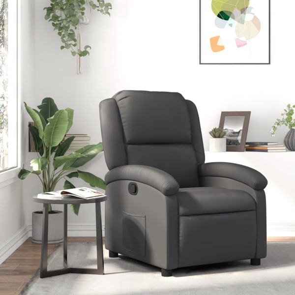 Reclining chair, gray, genuine leather