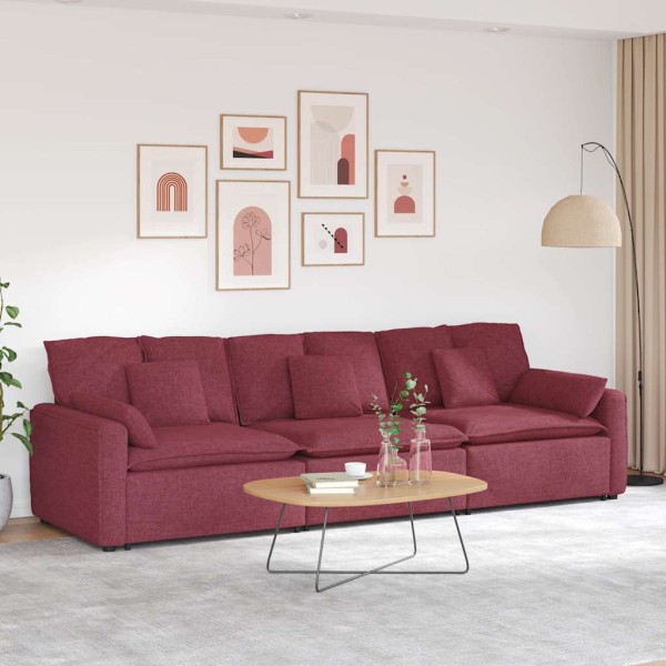 Modular sofa with cushions, wine red