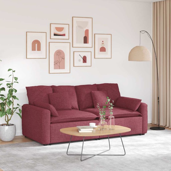 Modular sofa with cushions, wine red