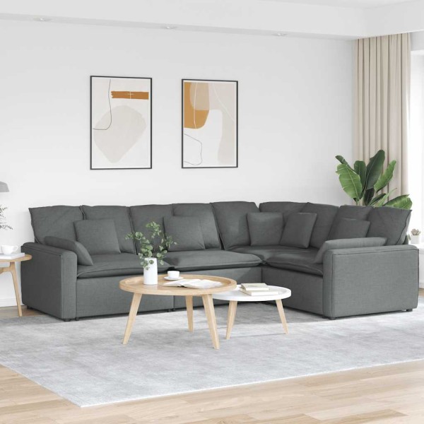Modular sofa with cushions, fabric, dark gray