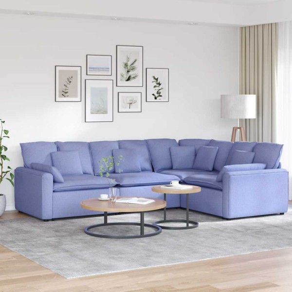 Modular sofa with cushions, fabric, denim blue