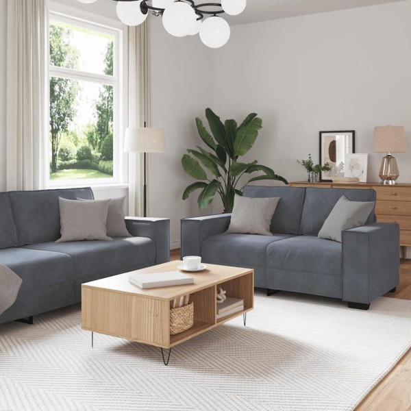 Two-piece sofa set with cushions, dark grey, velvet