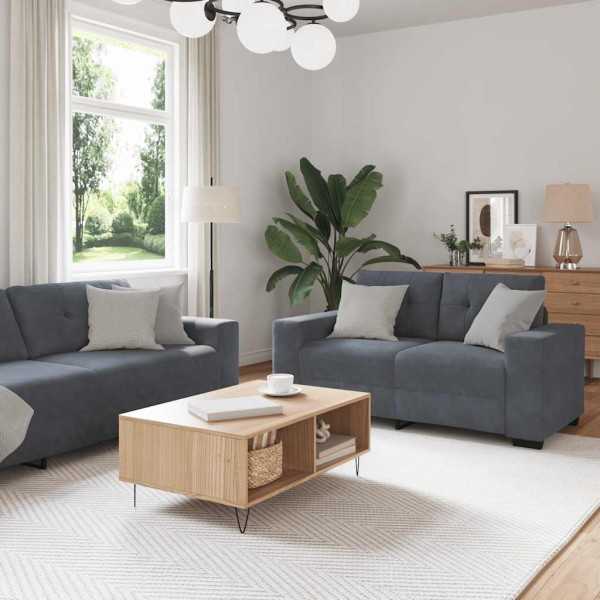 Two-piece sofa set with cushions, dark grey, velvet
