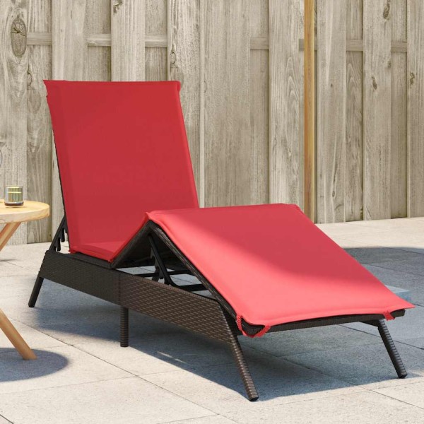 Sun lounger with cushion, brown, polyrattan