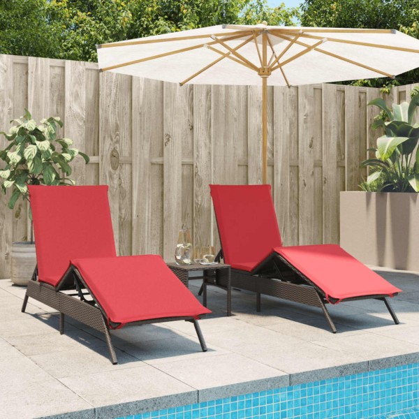 Sunbeds, 2 pcs. with table, brown, polyrattan