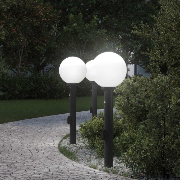 Lighting poles with sensor and socket, 3 pcs., 80 cm, black, IP44