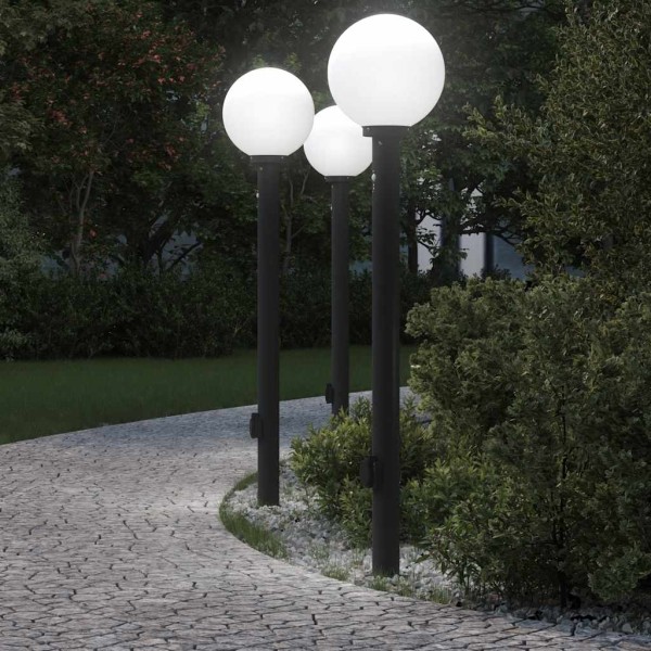 Pole lights with sensor and socket, 3 pcs., 120 cm, black, IP44