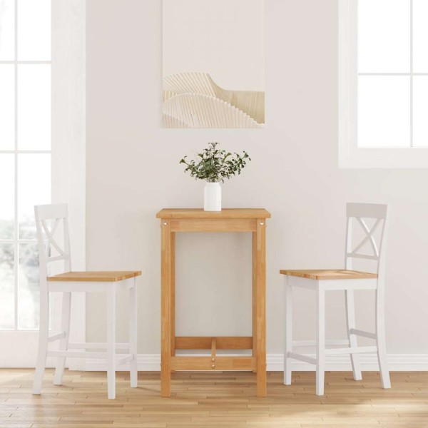 Bar stools, 2 pcs., white, solid wood, rubber