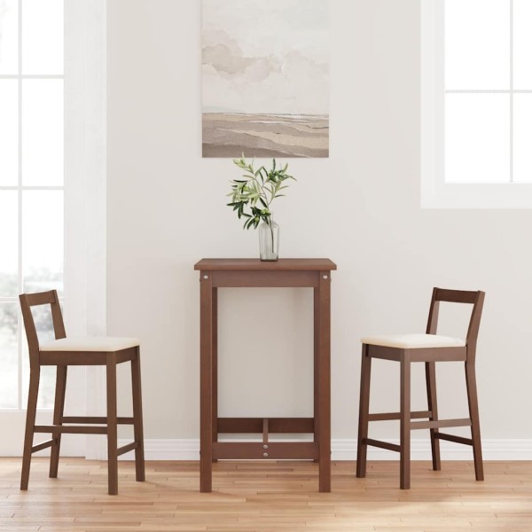 Bar stools with cushions, 2 pcs., brown, solid wood, rubber