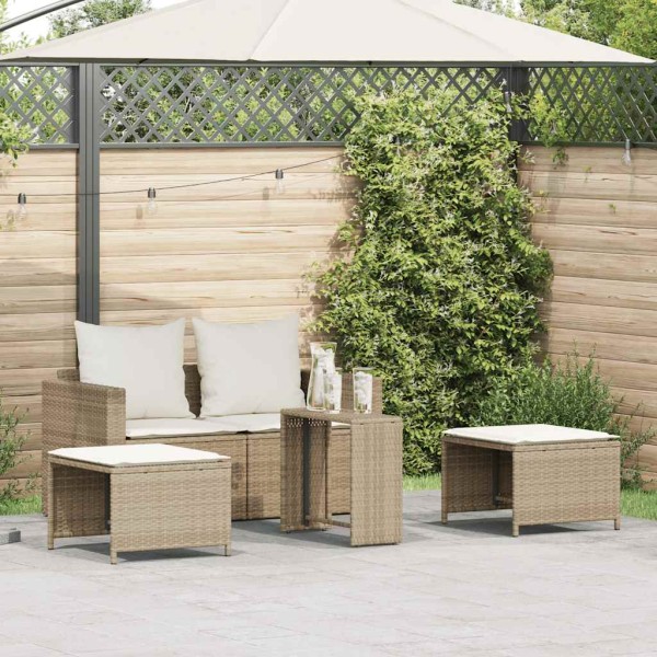 5-piece garden sofa set with cushions, stackable, beige, polyrattan