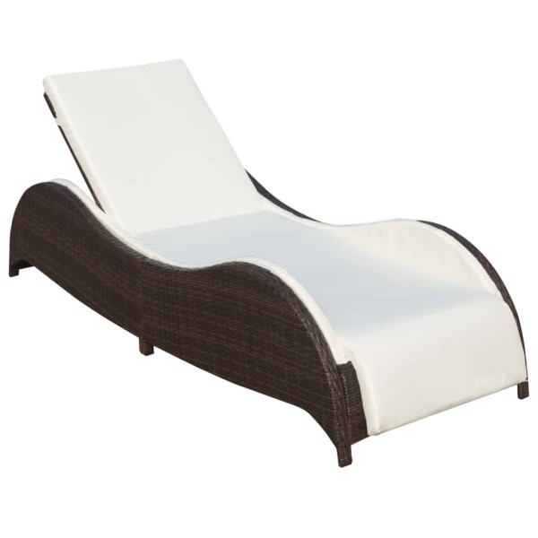 Sun lounger with cushion, polyrattan, brown