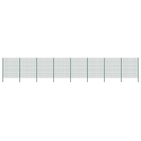 Fence panel with posts, iron, 1385x200cm, green