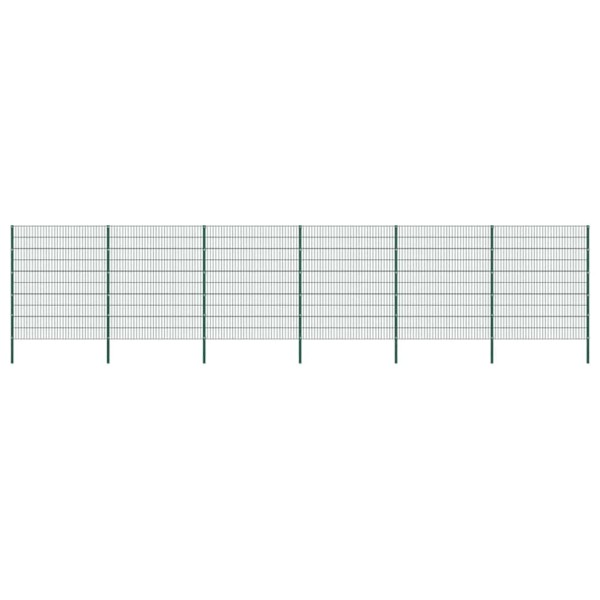 Fence panel with posts, iron, 1040x200 cm, green