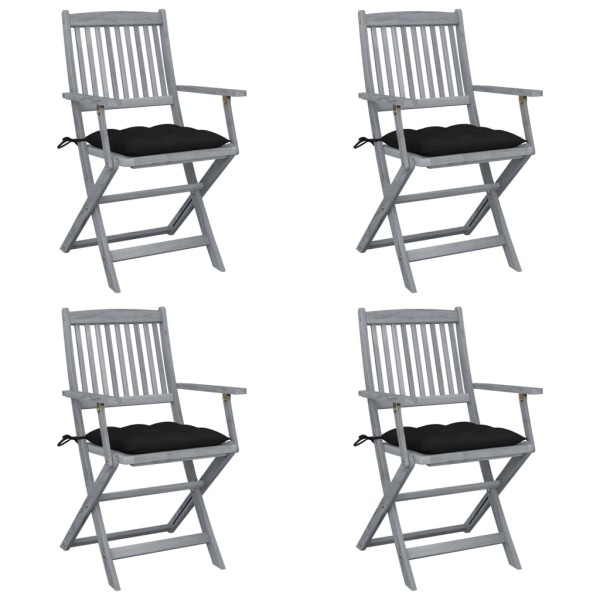 Folding outdoor chairs with pillows, 4 pcs., solid acacia