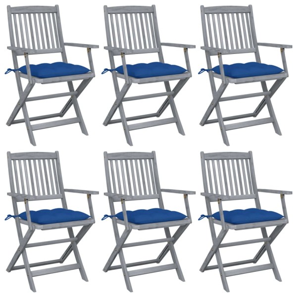 Folding outdoor chairs with pillows, 6 pcs., solid acacia