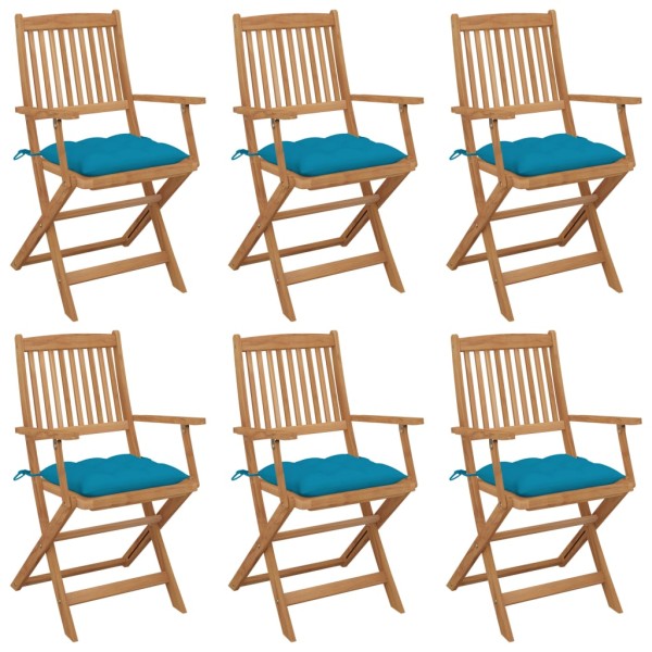 Folding garden chairs with pillows, 6 pcs., solid acacia