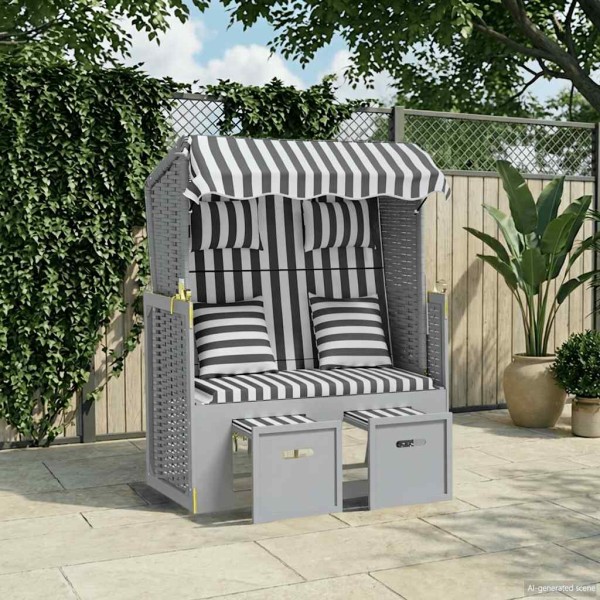 Beach chair, grey/white, polyrattan/wood