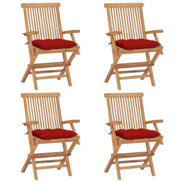 Garden chairs with cushions, 4 pcs., solid teak wood
