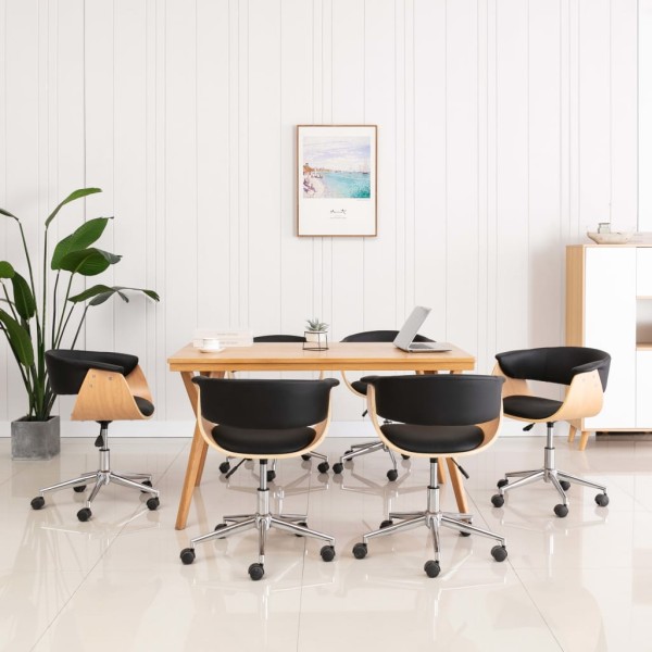 Swivel dining chairs, 6 pcs., black color, artificial leather