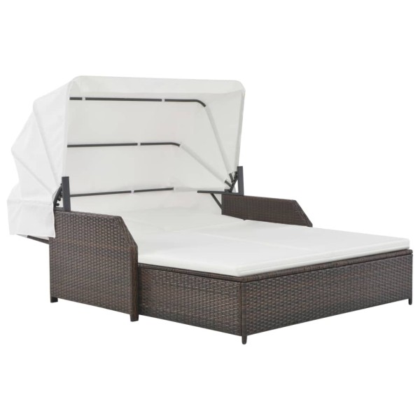 Double sun lounger with canopy, brown, polyrattan