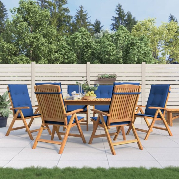 Reclining garden chairs with cushions, 6 pcs., solid teak