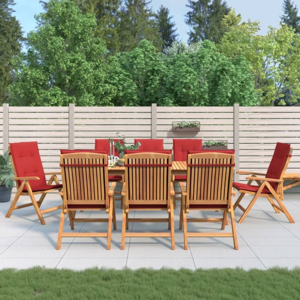 Reclining garden chairs with cushions, 8 pcs., solid teak