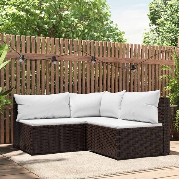Garden set with cushions, 3 parts, brown, polyrattan