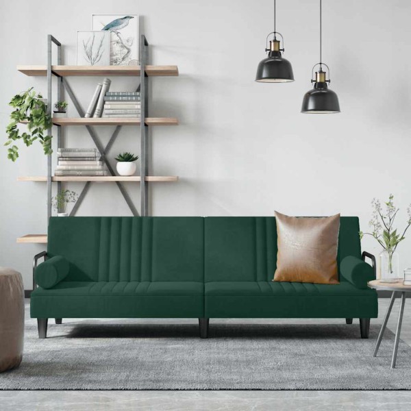 Sofa-bed with armrests, dark green, velvet