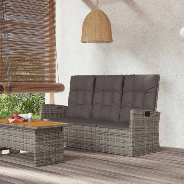 Garden bench with cushions, gray, 173cm, polyrattan