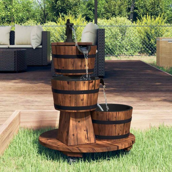Water fountain with pump/wheels, 55x55x80cm, solid spruce