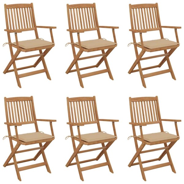 Folding garden chairs with pillows, 6 pcs., solid acacia