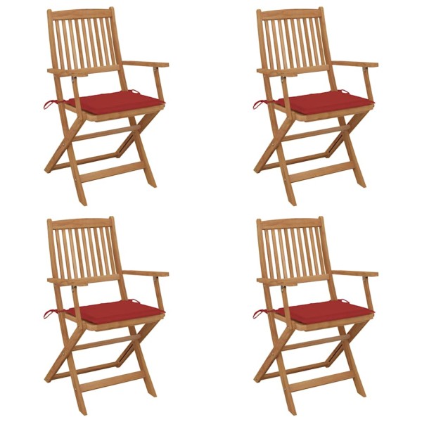 Folding garden chairs with pillows, 4 pcs., solid acacia