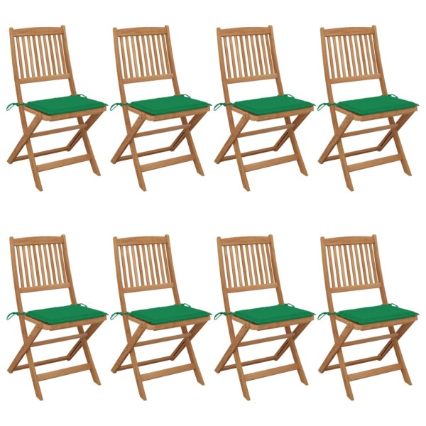 Folding garden chairs with cushions, 8 pcs., acacia