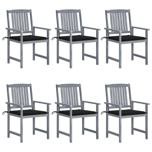 Garden chairs with cushions, 6 pcs., gray, solid acacia