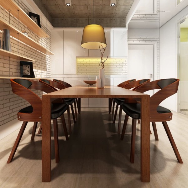 Dining room chairs, 6 pcs., brown, artificial leather