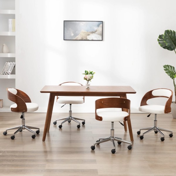 Dining room chairs, 4 pcs., white, curved wood and artificial leather