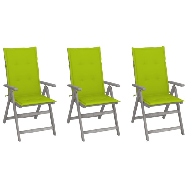 Reclining garden chairs with cushions, 3 pcs., solid acacia