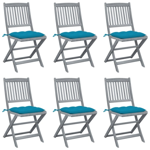 Folding outdoor chairs with pillows, 6 pcs., solid acacia