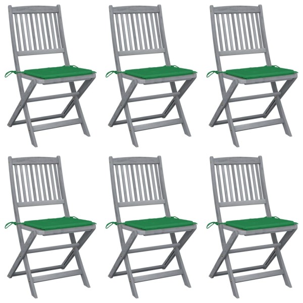 Folding outdoor chairs with pillows, 6 pcs., solid acacia